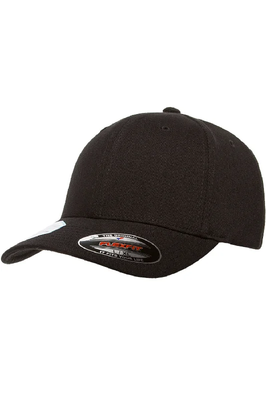 Mens hats for transitional weather-Flexfit Mens Moisture Wicking Stretch Fit Hat - Black