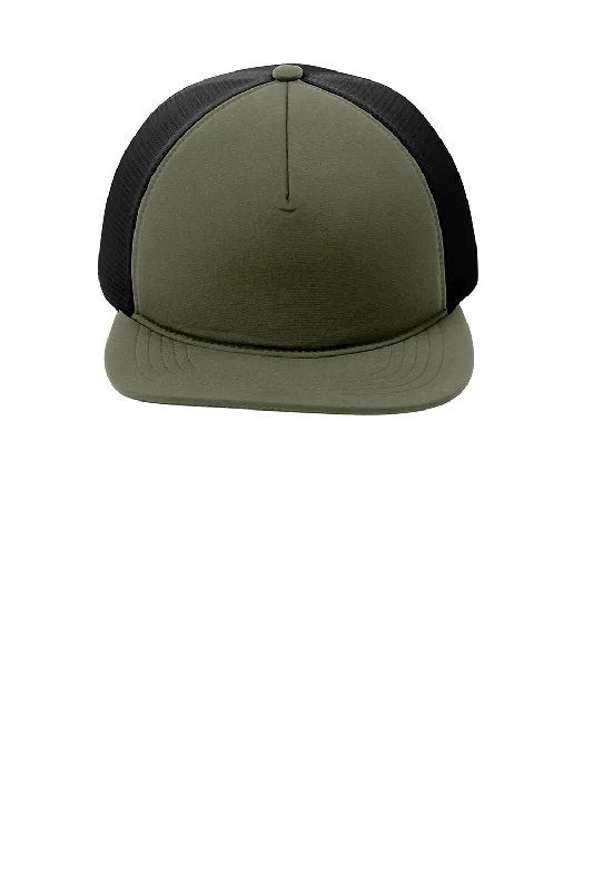 Mens hats with matte finish-Port Authority Mens Foam Outdoor Flexfit Adjustable Hat - Army Green/Black