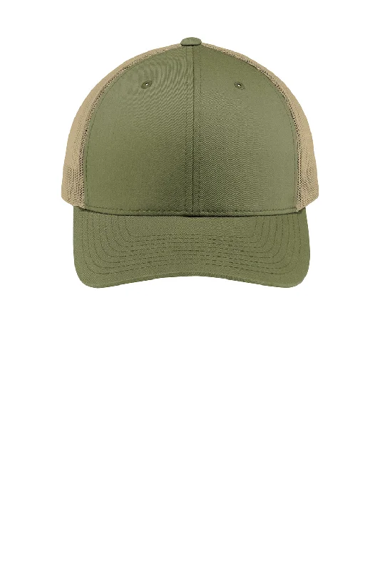 Mens hats with eco-friendly materials-Sport-Tek Mens Adjustable Trucker Hat - Olive Green/Khaki