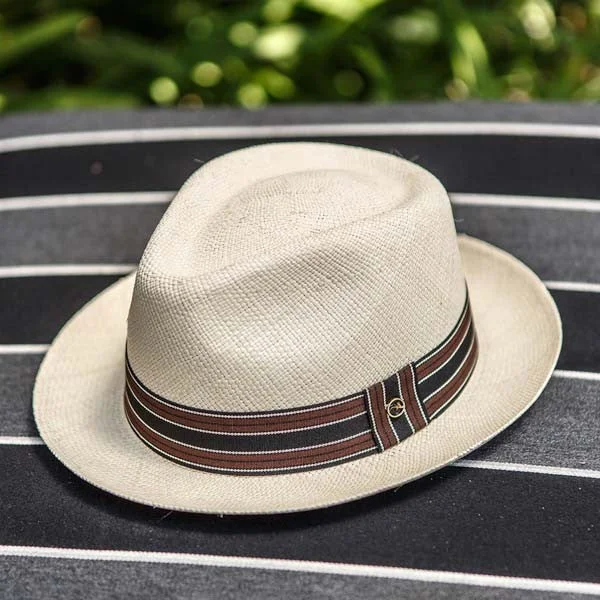 Beanies & Headbands for Camping-Austral Hats - Beige Panama Hat with Black, Brown and White Stripes