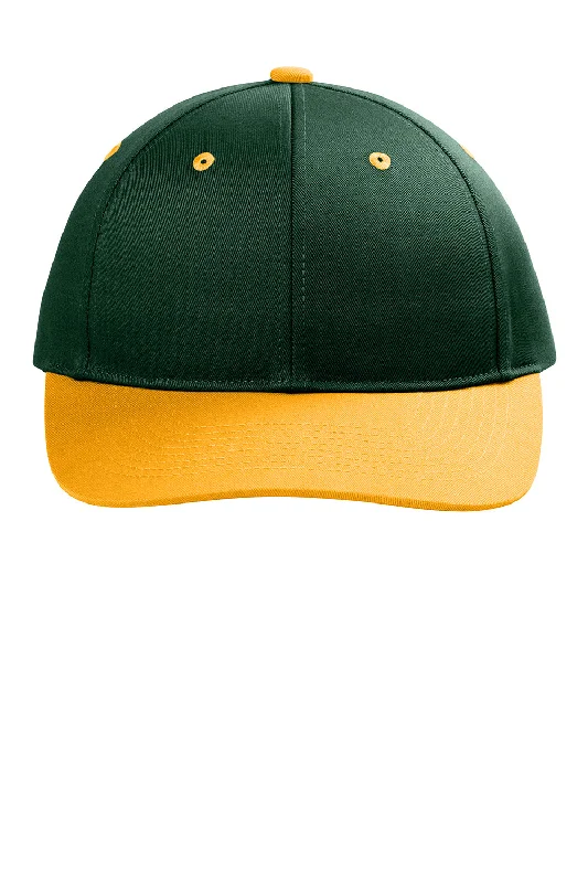 Mens hats with lightweight fabric-Port Authority Mens Snapback Hat - Dark Green/Gold