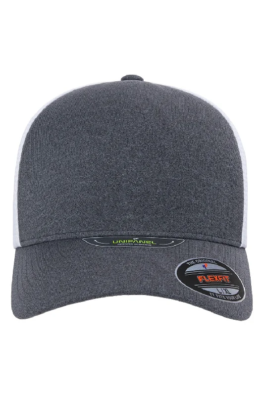 Mens hats with gentle padding-Flexfit Mens UniPanel Stretch Fit Hat - Dark Grey Melange/White