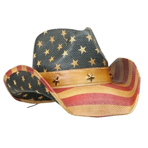 Beanies & Headbands with Fresh Designs-Western American Flag Vintage Cowboy Hat