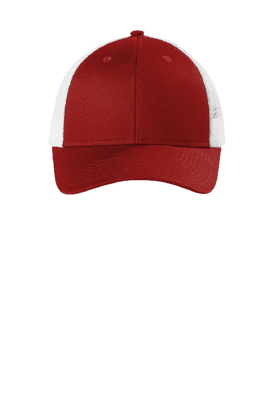 Mens hats for gym sessions-Port Authority Mens Low Profile Snapback Trucker Hat - Flame Red/White