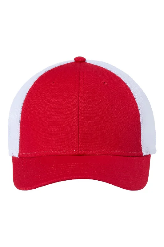 Mens hats for snowy conditions-Atlantis Headwear Mens Sustainable Recycled Three Snapback Trucker Hat - Red/White