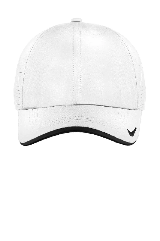 Mens hats with artistic prints-Nike Mens Dri-Fit Moisture Wicking Adjustable Hat - White/Black