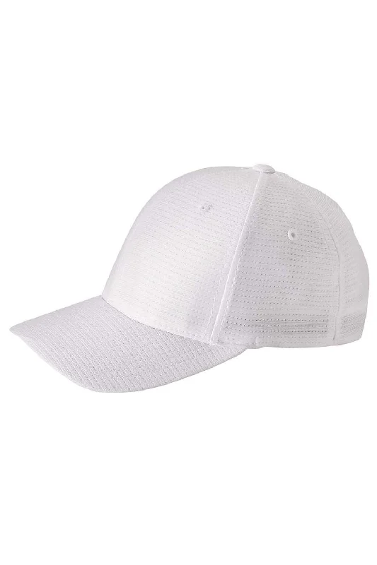 Mens hats with quick-dry fabric-Flexfit Mens Cool & Dry Moisture Wicking Stretch Fit Hat - White