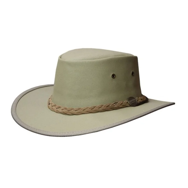 Beanies & Headbands with Low Band-Barmah 1054 KH Khaki Drover Allover Canvas Hat