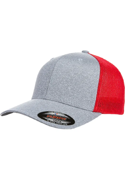 Mens hats with warm comfort-Flexfit Mens Stretch Fit Hat - Heather Grey/Red