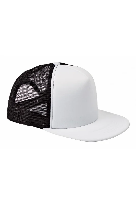 Mens hats with hand-drawn prints-Big Accessories Mens Adjustable Trucker Hat - White/Black