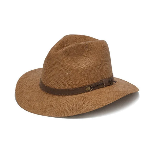 Beanies & Headbands for Home Use-Austral Hats - Light Brown Panama Hat with Brown Leather Band