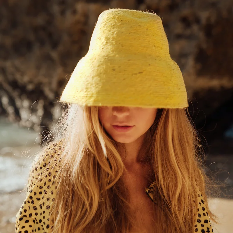 bucket hats for stylish outdoor adventures-Naomi Jute Bucket Hat, in Yellow by BrunnaCo