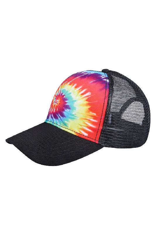 Mens hats for large heads-Tie-Dye Mens Snapback Trucker Hat - Reactive Rainbow