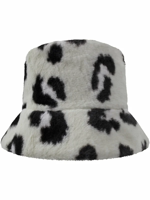 bucket hats for ultimate stylish outdoor gear-Ivory Animal Leopard Print Plush Winter Bucket Hat