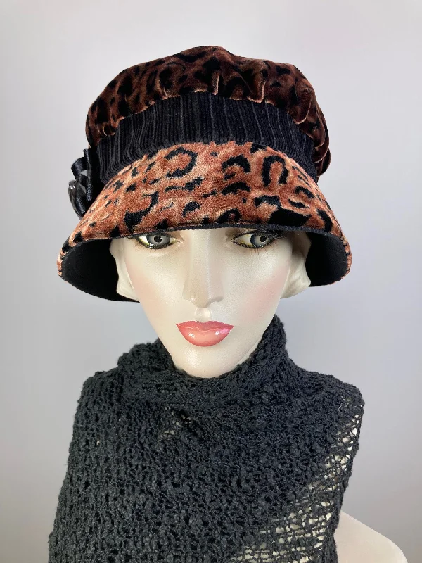 bucket hats for stylish beach outfits-Downton Abbey Hat. Shabby chic hat. Velvet Leopard Print Cloche Hat. Stylish Winter bucket hat. Womens Travel Hat. Great Gatsby Hat. Animal