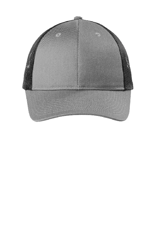 Mens hats for kayaking-Port Authority Mens Low Profile Snapback Trucker Hat - Heather Grey/Black