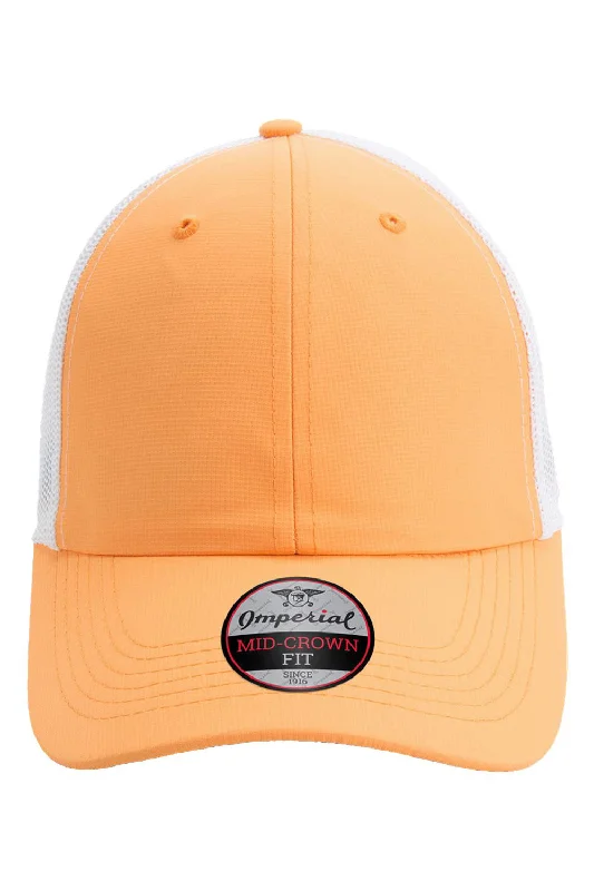 Mens hats for cold climates-Imperial Mens The Original Sport Mesh Moisture Wicking Snapback Hat - Melon Orange/White