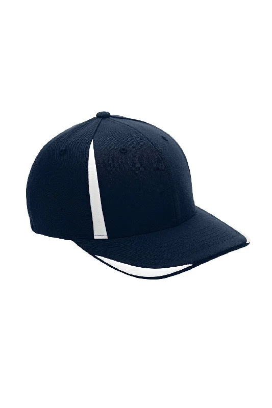 Mens hats with smooth feel-Team 365 Mens Moisture Wicking Stretch Fit Hat - Dark Navy Blue/White