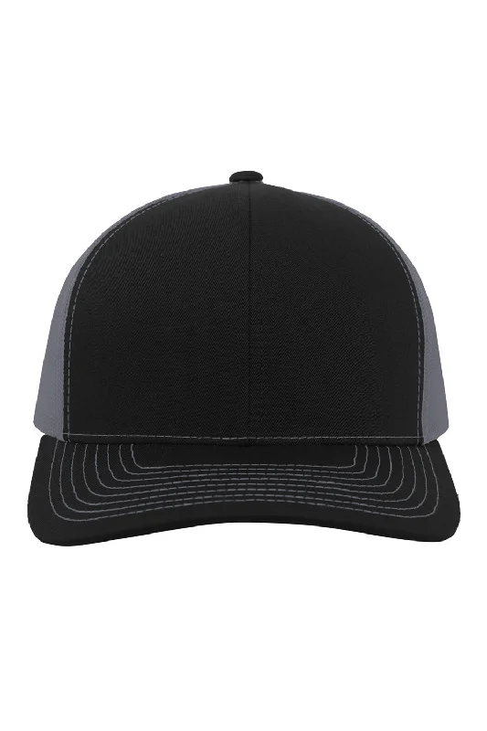 Mens hats with padded lining-Pacific Headwear Mens Contrast Stitch Snapback Mesh Trucker Hat - Black/Graphite Grey