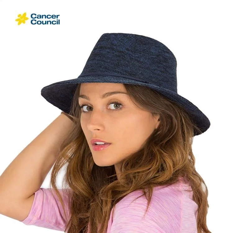 Beanies & Headbands with Nostalgic Prints-Cancer Council Ladies Jacqui Mannish Hat - Mixed Navy