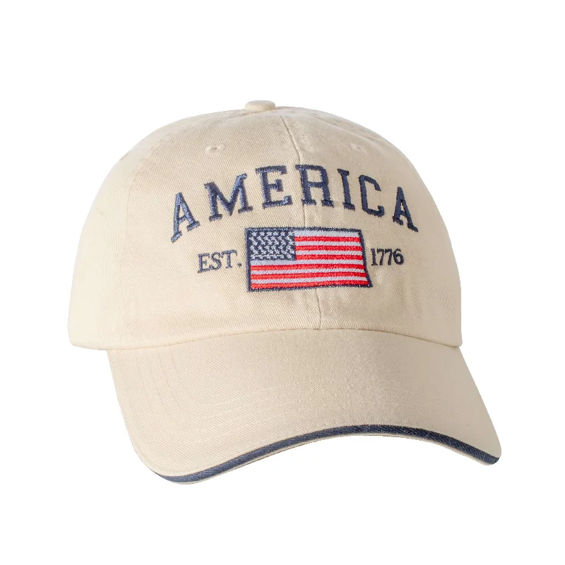 Beanies & Headbands with Block Look-Made in the USA Unstructured Washed Cotton America 1776 Cap