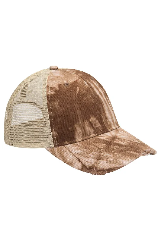 Mens hats for warm evenings-Adams Mens Distressed Ollie Adjustable Trucker Hat - Brown Tie Dye