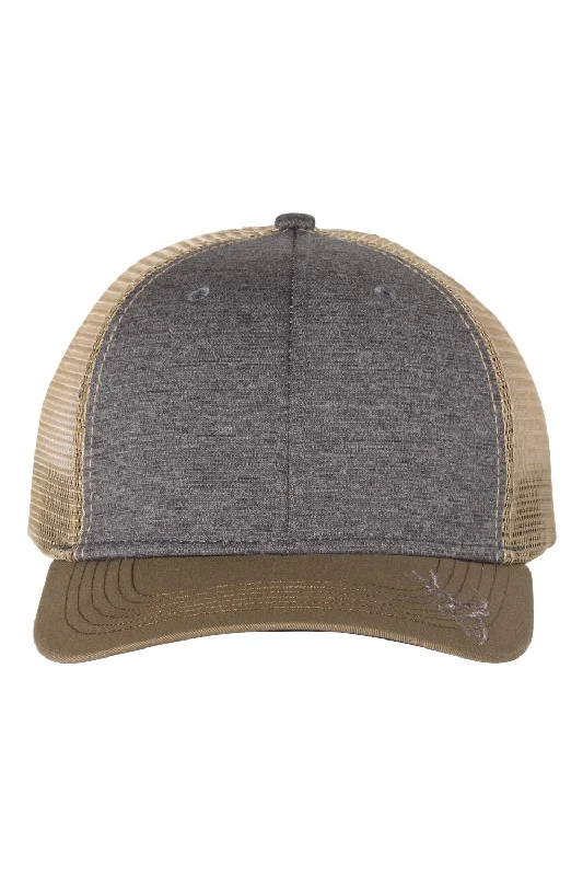 Mens hats for gym workouts-Dri Duck Mens Buck Head Snapback Trucker Hat - Heather Graphite Grey/Khaki