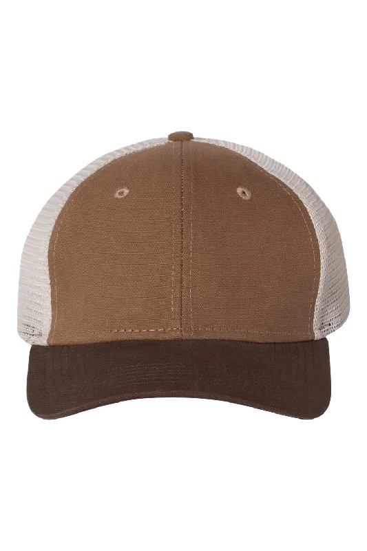 Mens hats with vibrant hues-Dri Duck Mens Hudson Moisture Wicking Snapback Trucker Hat - Field Khaki/Tobacco Brown/Tan