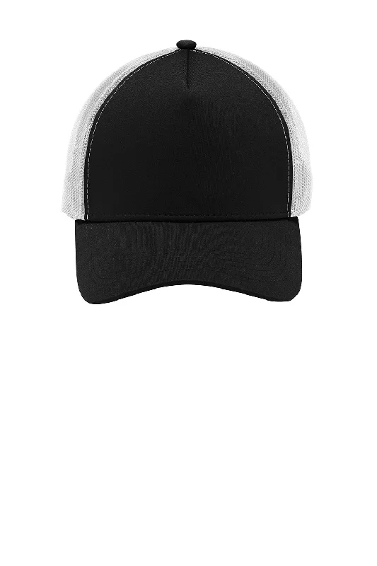 Mens hats for breezy mornings-Sport-Tek Mens Adjustable Trucker Hat - Black/White