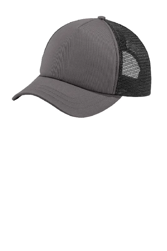 Mens hats for long journeys-Port Authority Mens Twill Foam Adjustable Trucker Hat - Charcoal Grey/Black