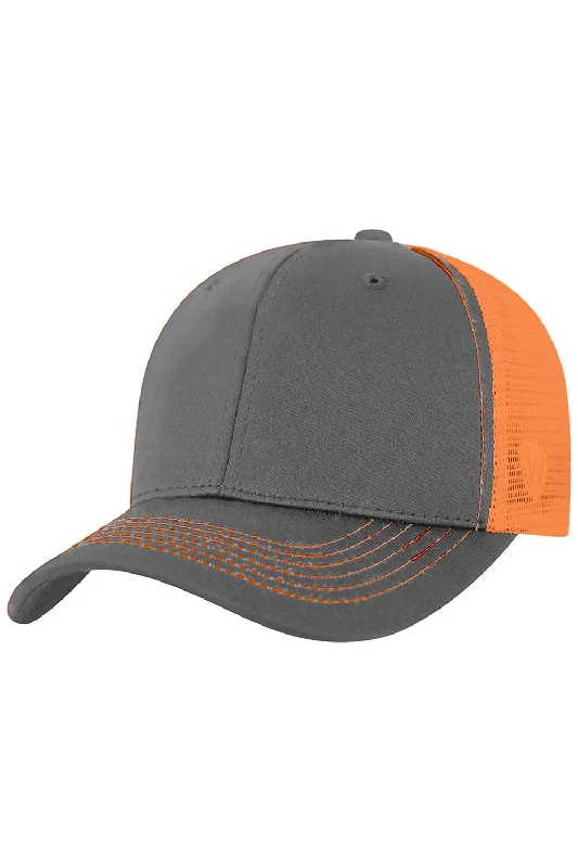 Mens hats with tough wear-J America Mens Ranger Snapback Hat - Charcoal Grey/Neon Orange