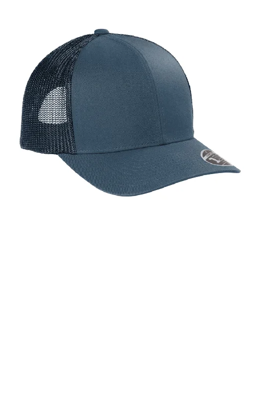 Mens hats with metallic accents-TravisMathew Mens Cruz Adjustable Trucker Hat - Vintage Indigo Blue