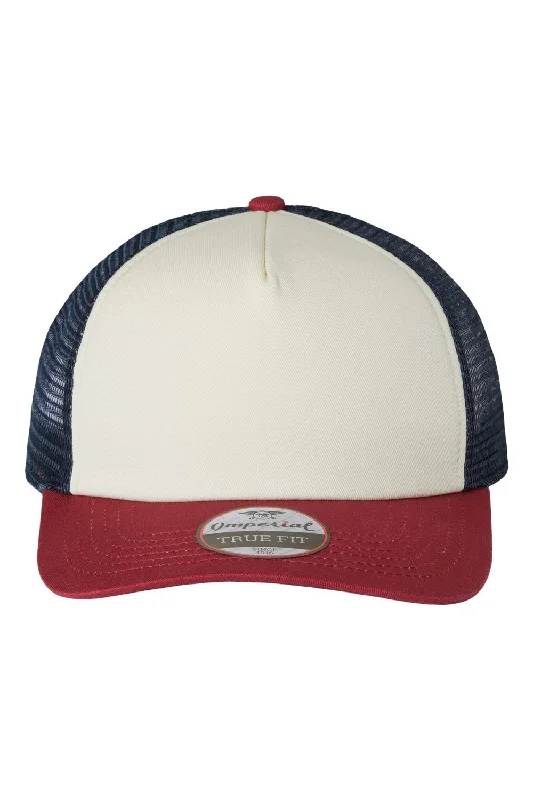 Mens hats for restful days-Imperial Mens North Country Snapback Trucker Hat - Vanilla/Red Ribbon/Dark Navy Blue