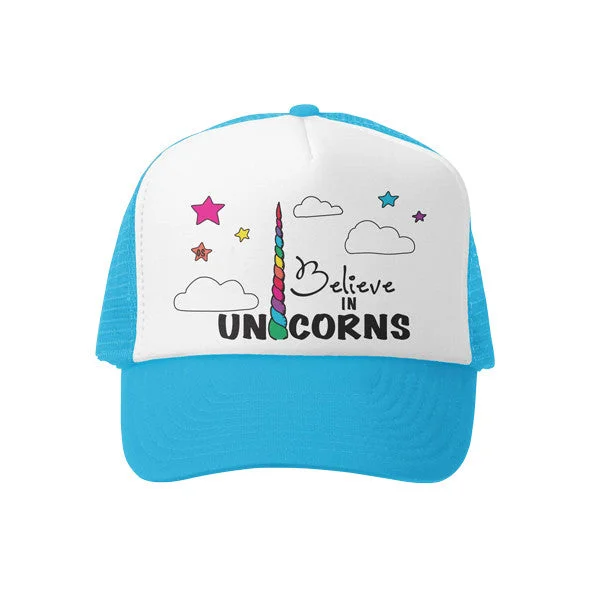 Beanies & Headbands for Athletic Wear-Grom Squad - Believe in Unicorns Toddler Trucker Hat