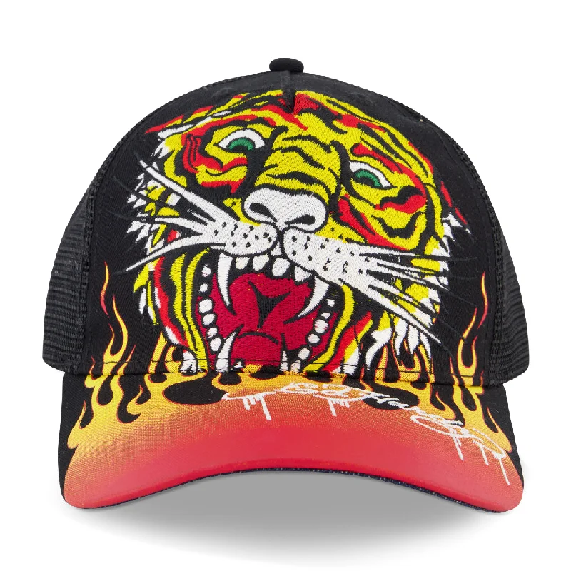 Beanies & Headbands with Solid Knit-Embroidered Tiger Flame