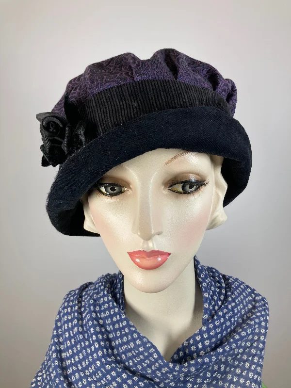 bucket hats for versatile and stylish wear-Downton Abbey Hat. Shabby chic hat. Black purple Cloche Hat. Winter bucket hat. Stylish small Hat. Womens Travel Hat. Great Gatsby Hat.