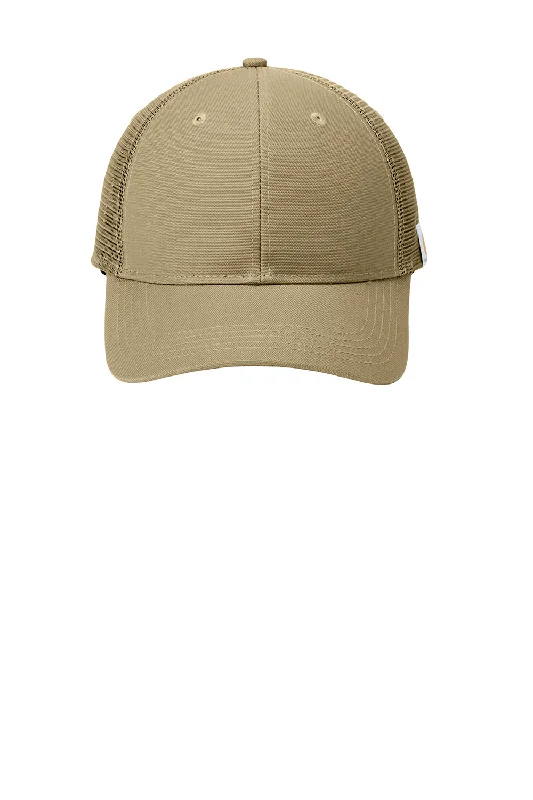 Mens hats for breezy days-Carhartt Mens Rugged FastDry Moisture Wicking Adjustable Trucker Hat - Dark Khaki Brown