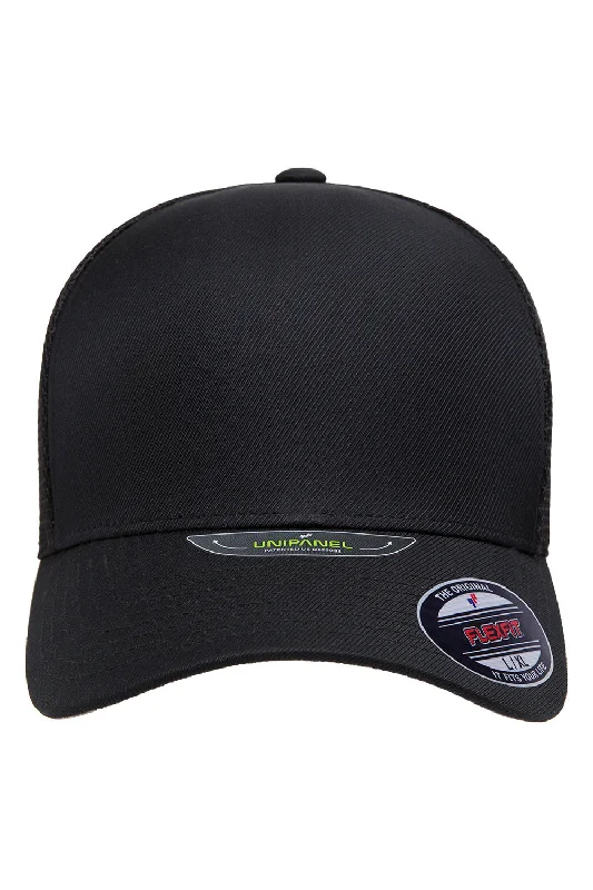 Mens hats with lightweight fabric-Flexfit Mens UniPanel Stretch Fit Hat - Black