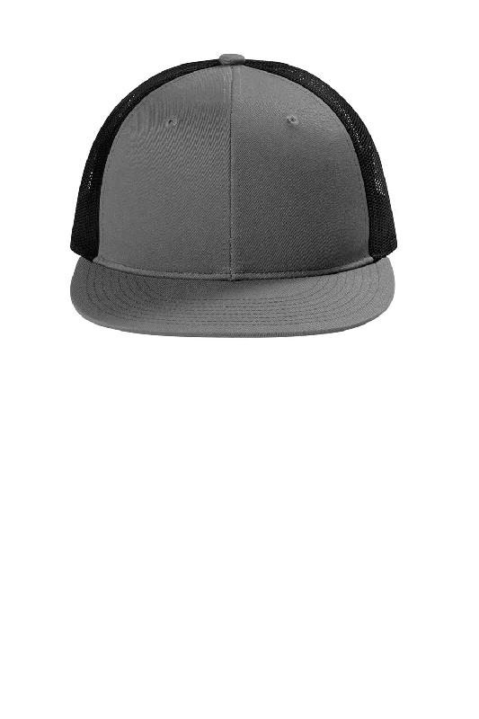 Mens hats with cool designs-Port Authority Mens Snapback Flat Bill Trucker Hat - Steel Grey/Black