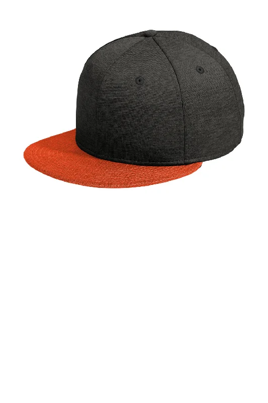 Mens hats for bootcamp-New Era Mens Shadow Heather Striped Flat Bill Snapback Hat - Heather Shadow Black/Deep Orange