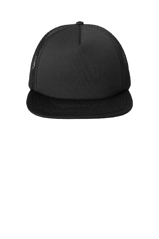 Mens hats with padded lining-District Mens Flat Bill Snapback Trucker Hat - Black