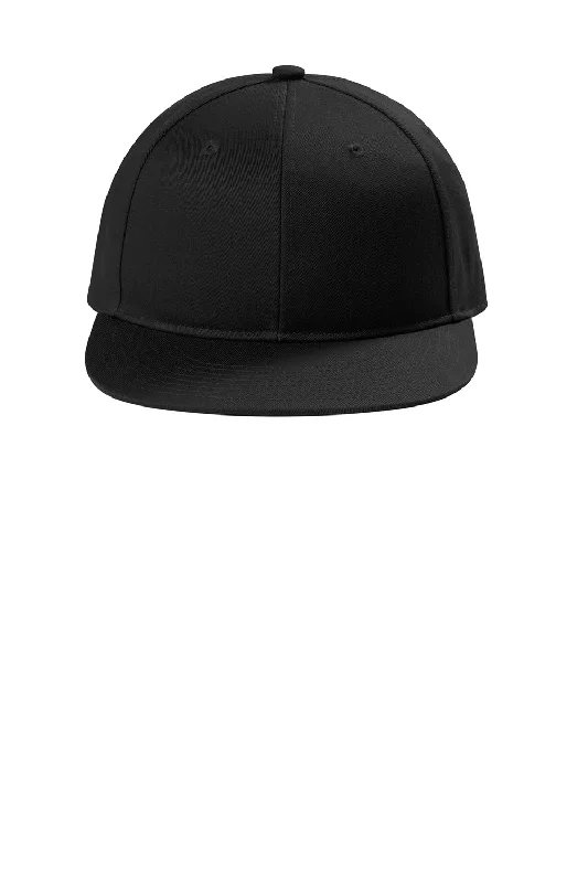 Mens hats for weekend trips-Port Authority Mens Snapback Flat Bill Hat - Black