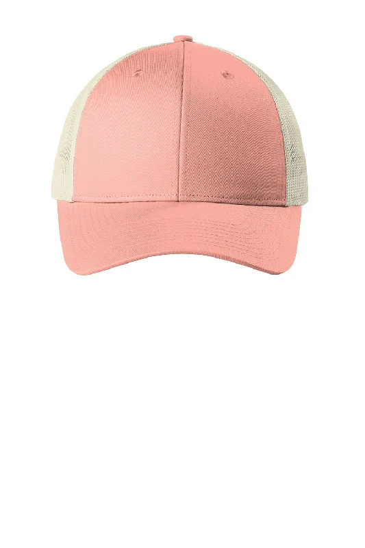 Mens hats with sturdy brim-Port Authority Mens Low Profile Snapback Trucker Hat - Soft Coral Pink/Ecru