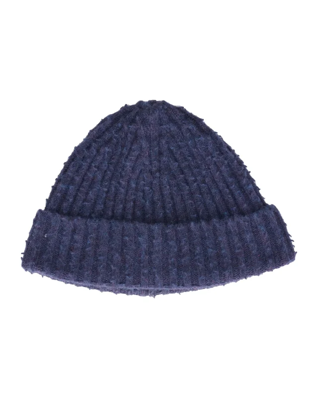 Wool hats for protection against winter chill-Maison Mariela Pilling Beanie in Blue Wool