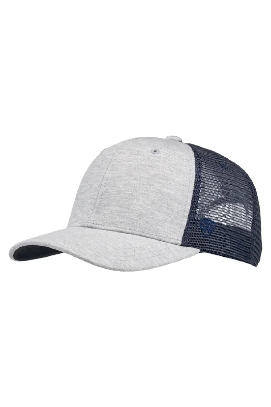 Mens hats for quick walks-J America Mens Cutter Jersey Snapback Trucker Hat - Grey/Navy Blue