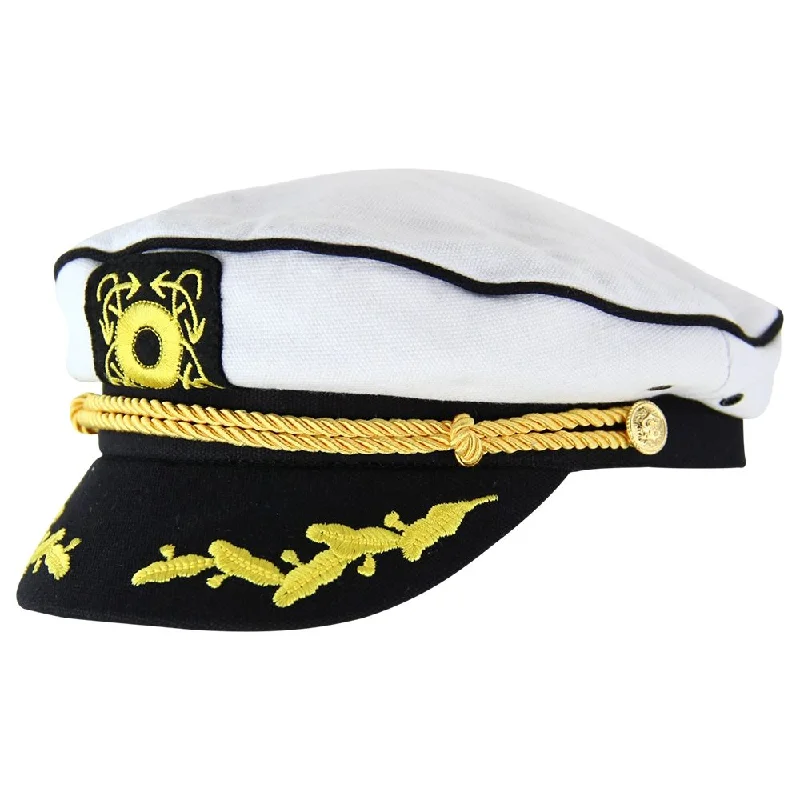 Beanies & Headbands with Firm Crown-HW Collection Fun Captains Cap - White