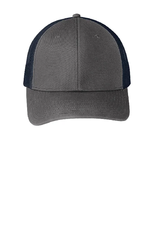 Mens hats for warm mornings-Port Authority Mens Adjustable Trucker Hat - Steel Grey/True Navy Blue