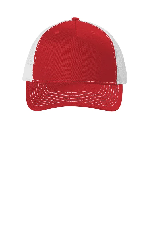 Mens hats for snowy trails-Port Authority Mens Snapback Trucker Hat - Flame Red/White