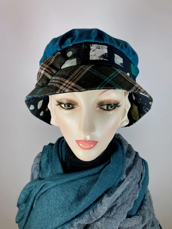 bucket hats for street style during sunny days-Downton Abbey Hat. Shabby chic hat. Teal black Cloche Hat. Winter bucket hat. Stylish Fabric Hat. Womens Travel Hat. Great Gatsby Hat.