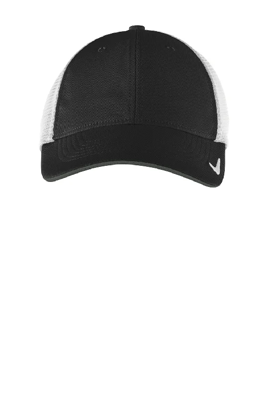 Mens hats for soothing nights-Nike Mens Dri-Fit Moisture Wicking Stretch Fit Hat - Black/White